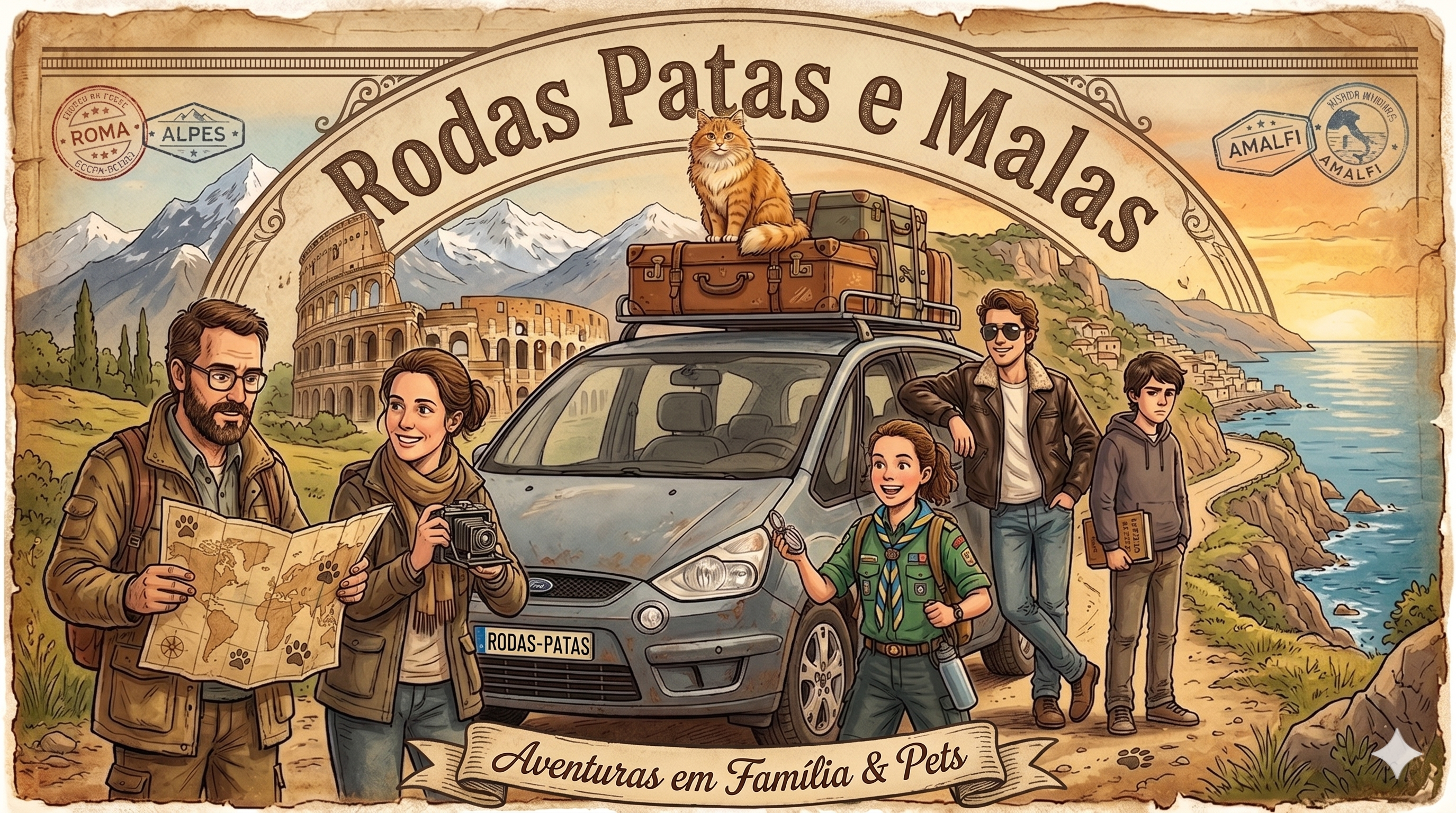 Ilustração da Família Rodas, Patas e Malas